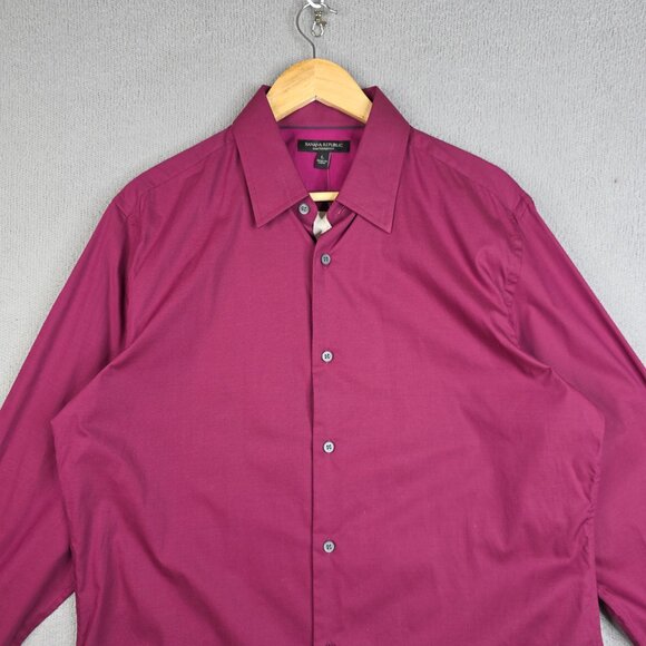 Banana Republic Shirt Mens Size Large Burgundy Stretch Slim Fit Button Down NWT - Picture 2 of 12